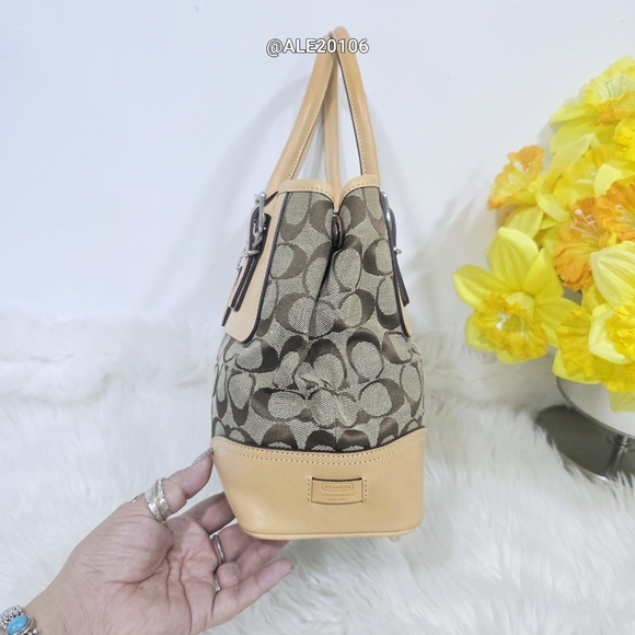 Coach #6366 Elegant Tan and Brown Designer Satchel Bag. - Picture 8 of 12